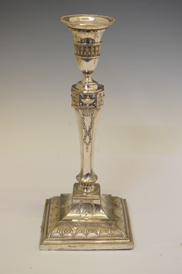 Lot 229 - Pair of Irish silver plate on copper candlesticks - Marquis of Londonderry crest