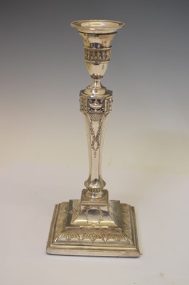 Lot 229 - Pair of Irish silver plate on copper candlesticks - Marquis of Londonderry crest