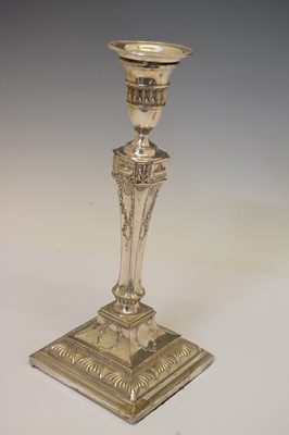 Lot 229 - Pair of Irish silver plate on copper candlesticks - Marquis of Londonderry crest