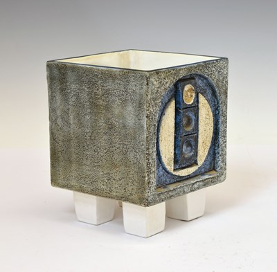 Lot 429 - Troika Pottery vase, of cube form raised on four block feet