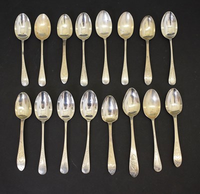 Lot 228 - Six Victorian Irish silver spoons, and a set of ten Victorian silver teaspoons