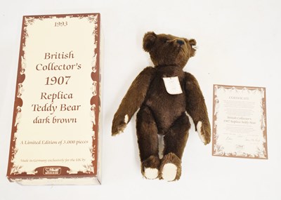 Lot 378 - Steiff British Collector's 1907 replica teddy bear, dark brown