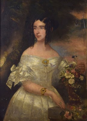 Lot 374 - English School, mid 19th century - Oil on canvas - Portrait of a lady