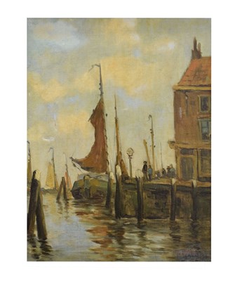 Lot 584 - Follower of Jan van der Linde - Harbour scene with figures