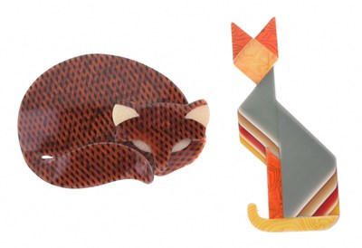 Lot 165 - Lea Stein - Two cat brooches