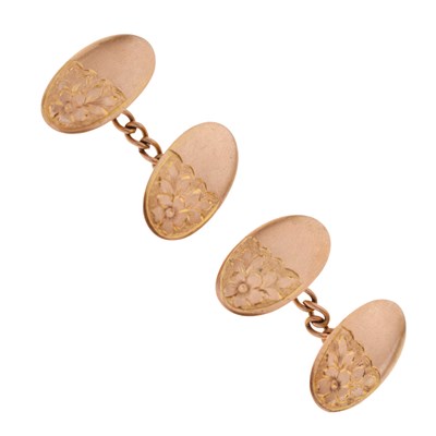 Lot 151 - Pair of George V 9ct gold oval cufflinks