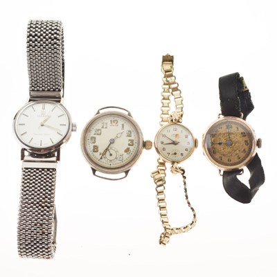 Lot 187 - Assorted watches - Early 20th Century silver Trench-style watch head, etc