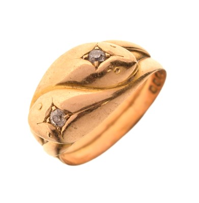 Lot 28 - Late 19th century diamond 18ct yellow gold entwined snake ring