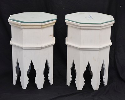 Lot 571 - Pair of Moroccan white painted octagonal side tables or lamp stands