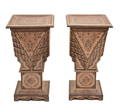 Lot 574 - Pair of Moroccan painted side tables or lamp stands