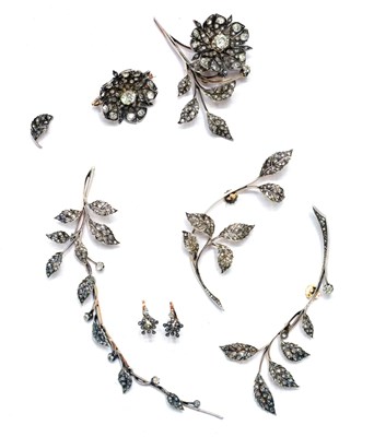 Lot 32 - Late 19th century diamond floral and foliate unmarked yellow and white metal semi parure