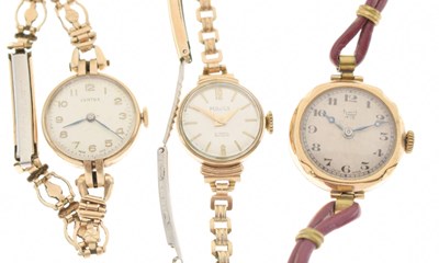 Lot 185 - Three lady's gold cased wristwatches