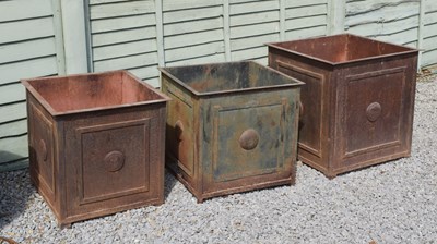 Lot 13 - Three iron square planters or jardinieres