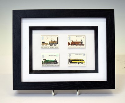 Lot 86 - Framed set of Royal Mail stamps commemorating the 150th Anniversary of Public Railways