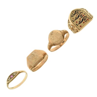 Lot 87 - Four various 9ct gold rings