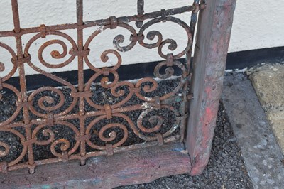 Lot 65 - Moroccan wrought iron and wood framed Riad window grille