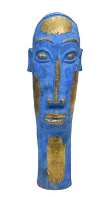 Lot 512 - Extremely large African carved, painted and gilded wood sculptural bust