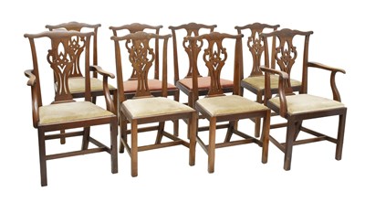 Lot 690 - Set of eight (6+2 arm) Chippendale revival mahogany dining chairs