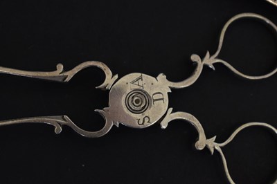 Lot 202 - Pair of Victorian silver grape scissors and pair of tea tongs