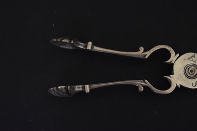 Lot 202 - Pair of Victorian silver grape scissors and pair of tea tongs