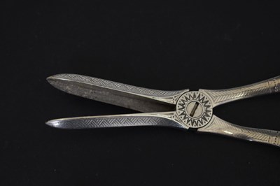 Lot 202 - Pair of Victorian silver grape scissors and pair of tea tongs