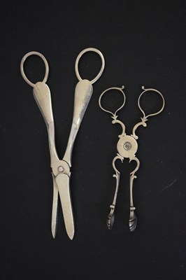 Lot 202 - Pair of Victorian silver grape scissors and pair of tea tongs