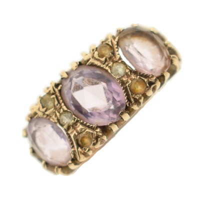 Lot 117 - 9ct gold dress ring set purple and white paste stones