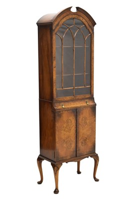 Lot 666 - 1920s Queen Anne style burr walnut display cabinet