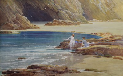 Lot 357 - Reginald Smith (1885-1925) - Watercolour - Two maidens bathing in a cove