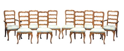 Lot 471 - Set of ten (8+2) French provincial fruitwood dining chairs