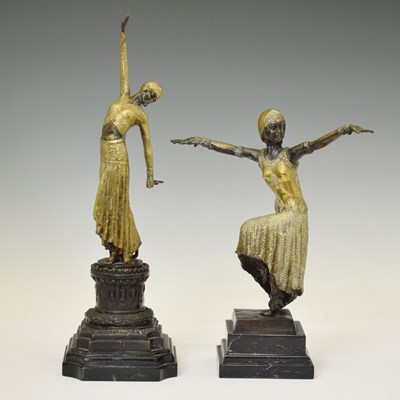 Lot 318 - After Demétre Chiparus (1886-1947) - Pair of Art Deco style bronze dancers