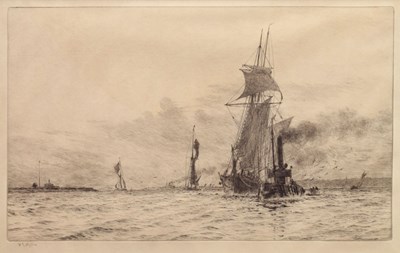 Lot 328 - William Lionel Wyllie RA RWS (1851-1931) - Signed etching - 'Slipping the tow-rope'