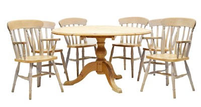 Lot 684 - Modern pine circular kitchen table and six chairs