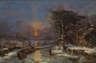 Lot 344 - Charles Brooke Branwhite (1851-1929) - Oil on canvas - 'A Winter Sunset'