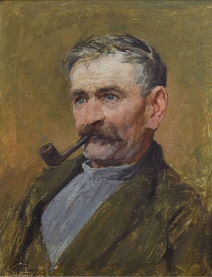 Lot 377 - Charles Herbert Thompson (1870-1946) - Oil on board - Portrait of a gentleman with pipe