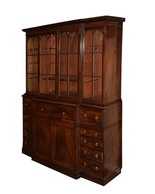 Lot 485 - Early 19th century mahogany breakfront secretaire bookcase