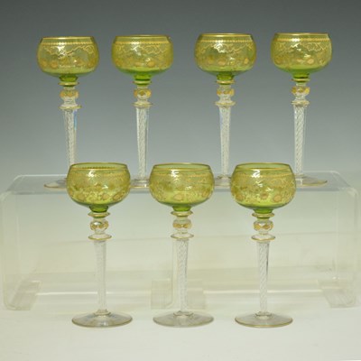 Lot 461 - Seven early 20th century Bohemian cut glass hock glasses