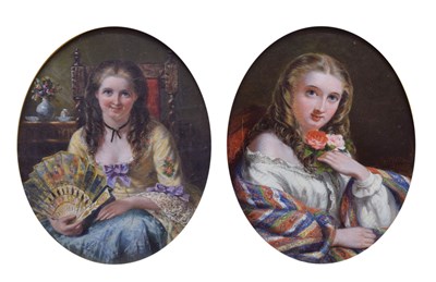 Lot 352 - George Wells (British, fl.1842-1888) - Pair of oils on canvas - Portraits of a young lady