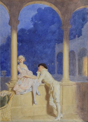 Lot 364 - Frederick Pegram (1870-1937) - Watercolour - 'Pierrot & Pierrette'