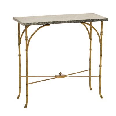 Lot 676 - 20th century gilt metal bamboo-effect and green marble topped console table