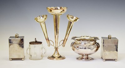 Lot 351 - Quantity of silver-plate to include tea caddies, epergne, bowl