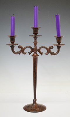 Lot 293 - 20th century wrought iron three-branch candelabra