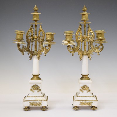 Lot 341 - Pair of late 19th century Carrara marble and gilt metal four-branch candelabra