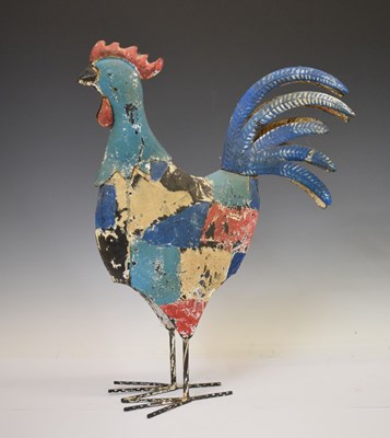 Lot 296 - Modern salvage art painted metal model of a rooster/cockerel