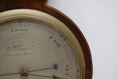 Lot 409 - Early 19th century inlaid mahogany wheel barometer, C.Volonte, Crown Inn, Devizes