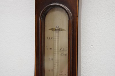 Lot 409 - Early 19th century inlaid mahogany wheel barometer, C.Volonte, Crown Inn, Devizes