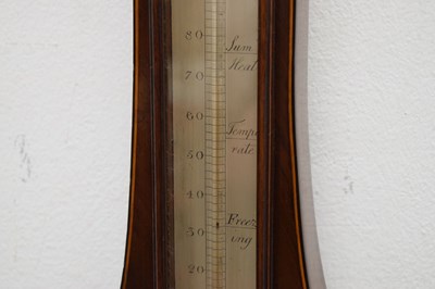 Lot 409 - Early 19th century inlaid mahogany wheel barometer, C.Volonte, Crown Inn, Devizes