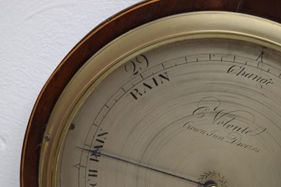 Lot 409 - Early 19th century inlaid mahogany wheel barometer, C.Volonte, Crown Inn, Devizes