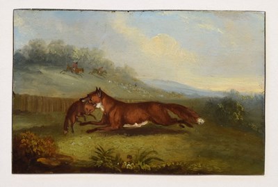 Lot 343 - Circle of Samuel Raven (1775-1847) - Oil on copper - 'Vixen and cub running'