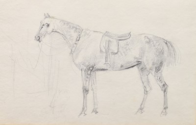 Lot 335 - Attributed to Sawrey Gilpin RA (1733-1807) - Pencil study - 'A saddled hunter [horse]'